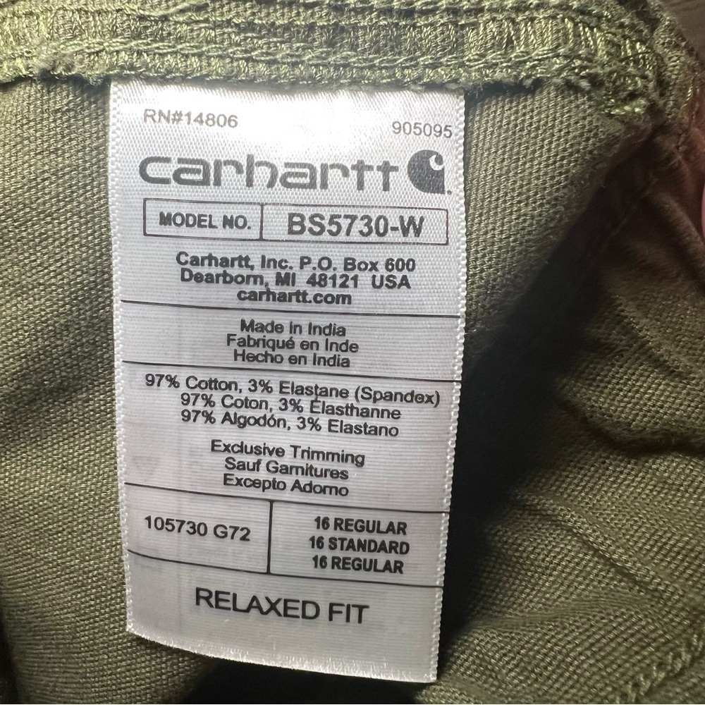 NWT Carhartt Women’s Rugged Flex Canvas Work Short Relaxed Fit Basil - Picture 8 of 15